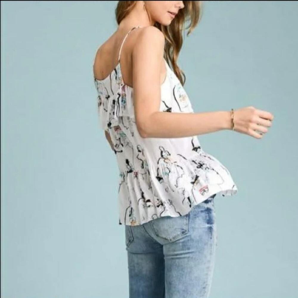 Anthropologie Doe & Rae NEW Sleeveless Multicolor Ruffled Spaghetti Strap Top L